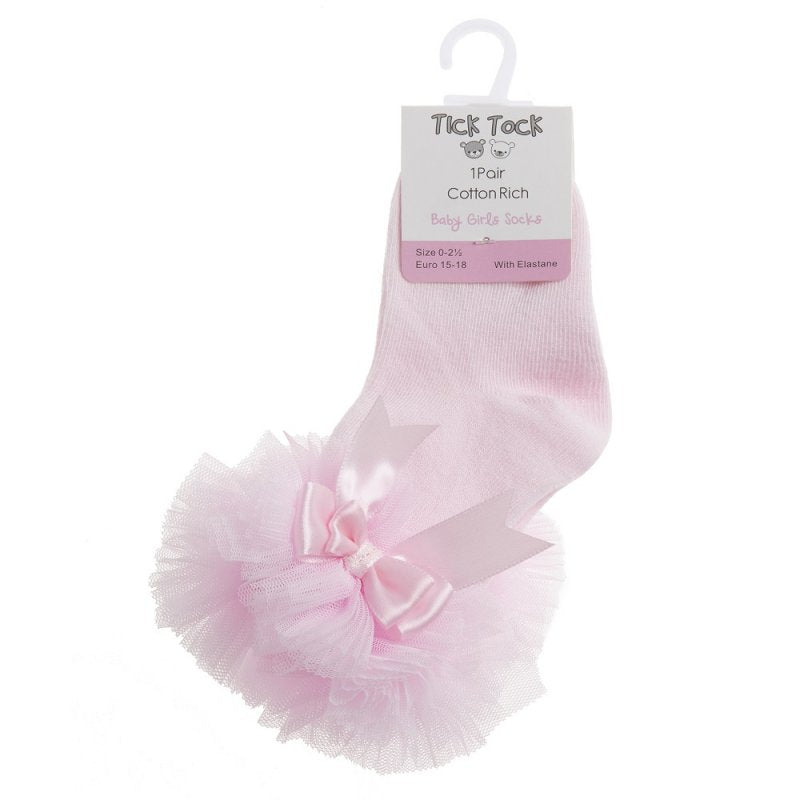 Baby Girls Pink Tutu Frill Socks with Bow - 1 Pair (0-6 months)