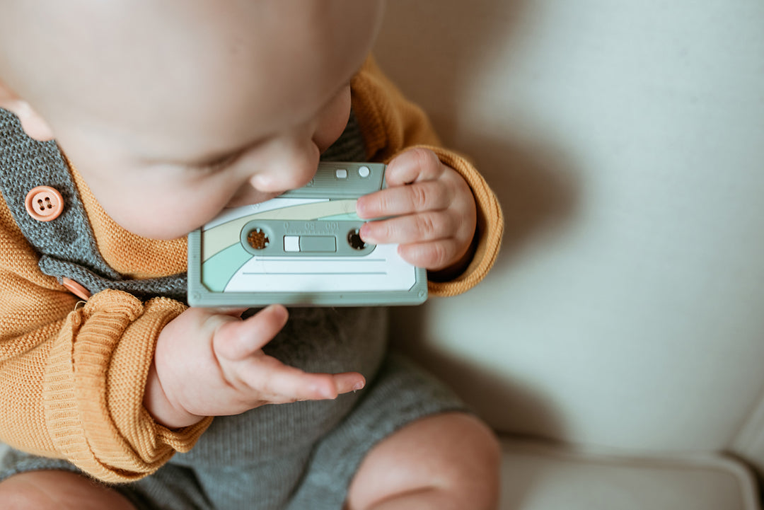 Gummy chic novelty green cassette tape sensory silicone teether