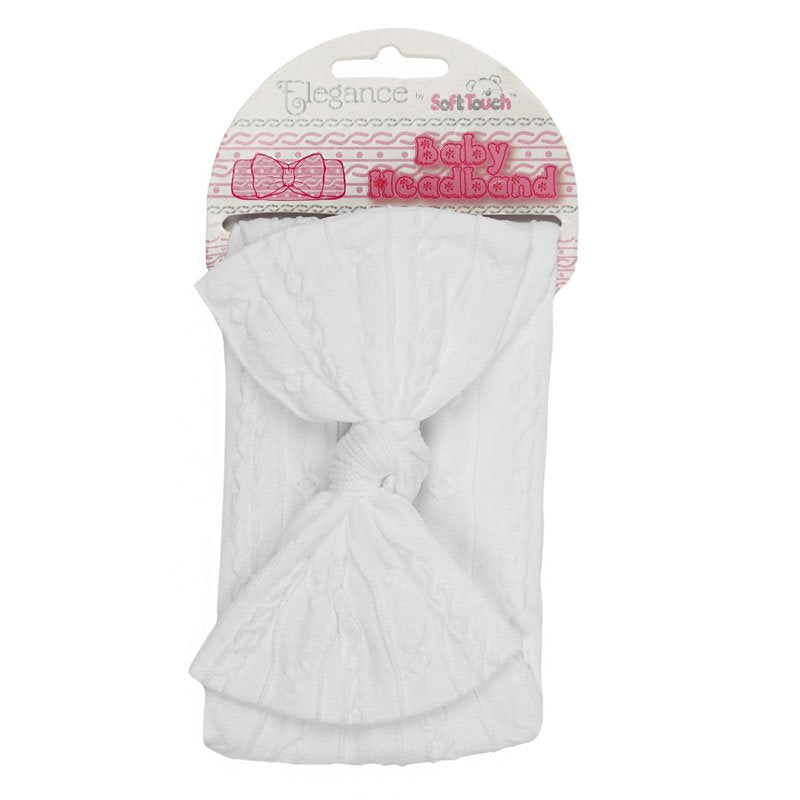 Baby Girls 0-6 Months White Cable Headband with Bow - Perfect for Your Little Princess