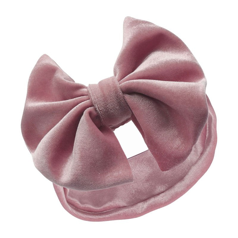 Rose Gold Velour Headband with Bow for Baby Girls 0-6 Months