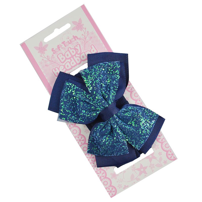 Baby Navy Headband with Blue Glitter Bow - Fashion Hair Accessory 0-6 months
