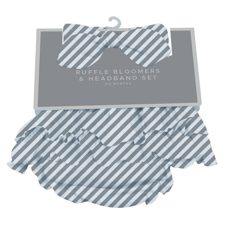 0-6 Months Grey Striped Ruffle Bloomers & Headband Set