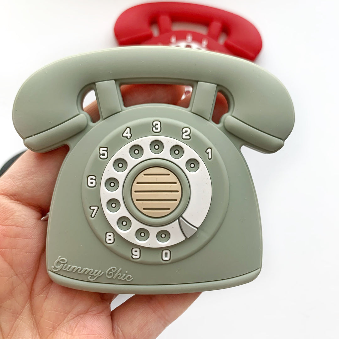 Gummy chic novelty green rotary dial phone sensory silicone teether