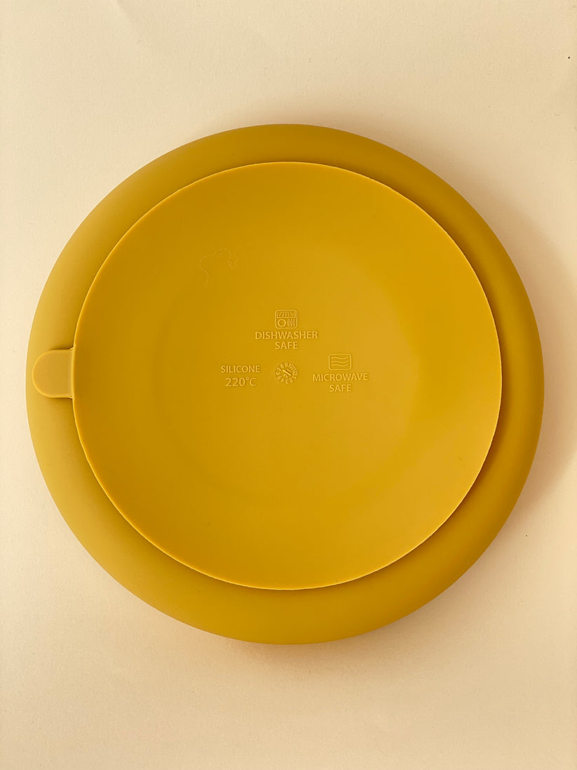 Mustard Silicone Section Suction Plate With Mini Cutlery