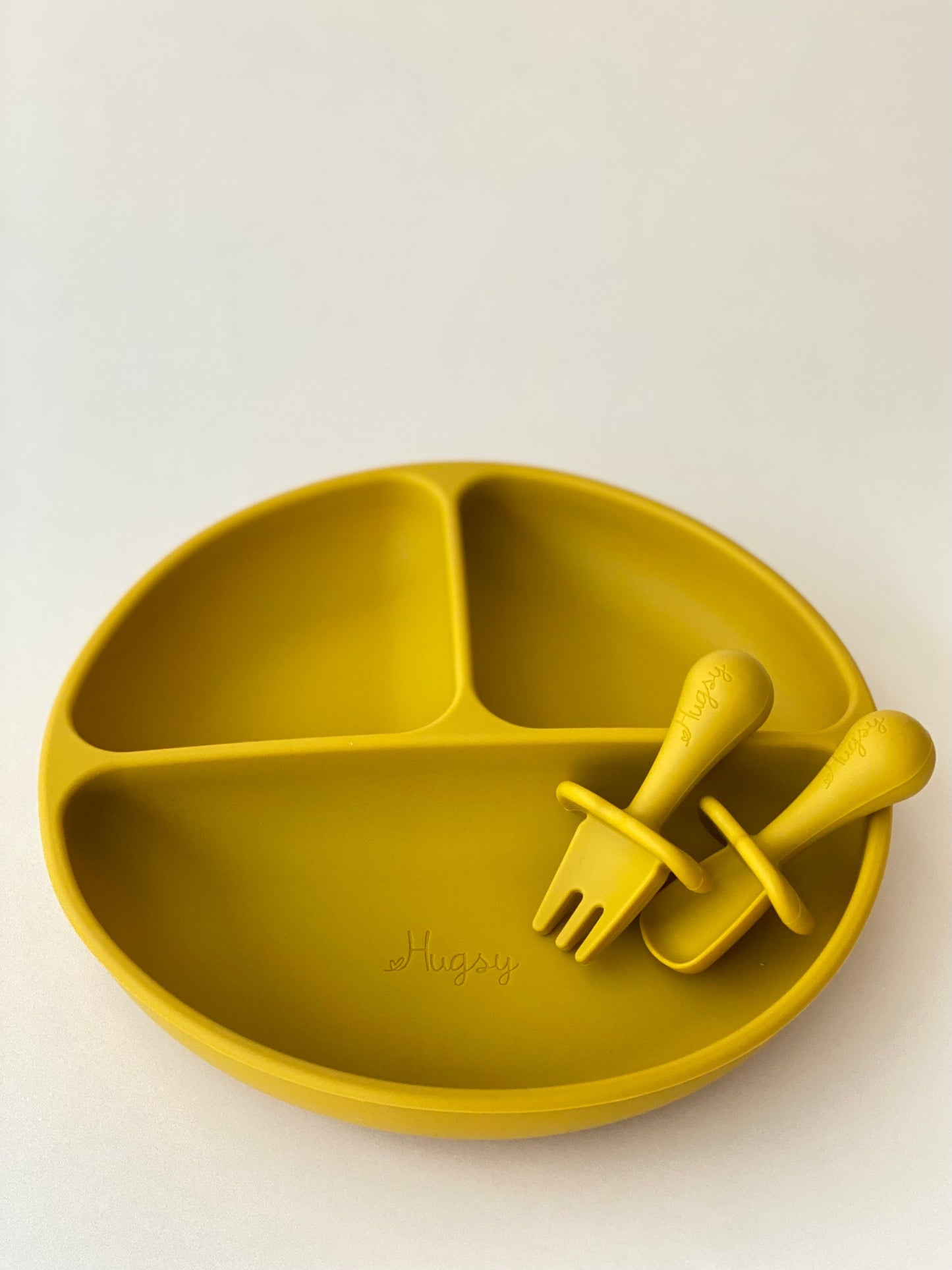 Mustard Silicone Section Suction Plate With Mini Cutlery