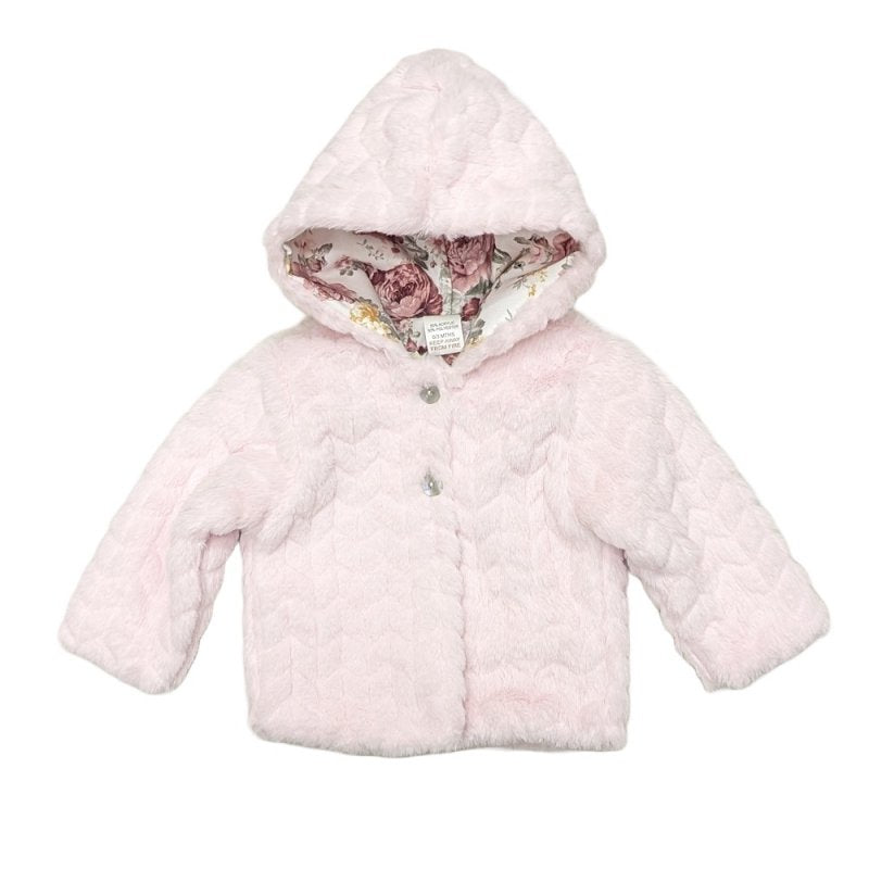 Baby Girls Pink Faux Fur Hooded Coat Jacket - Winter Outfit