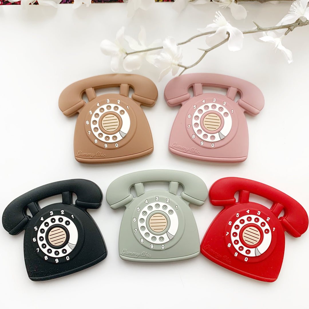 Gummy chic novelty rotary Dial phone pink sensory silicone teether