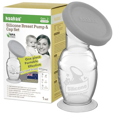 Gen 2 Haaka silicone manual breast pump with cap