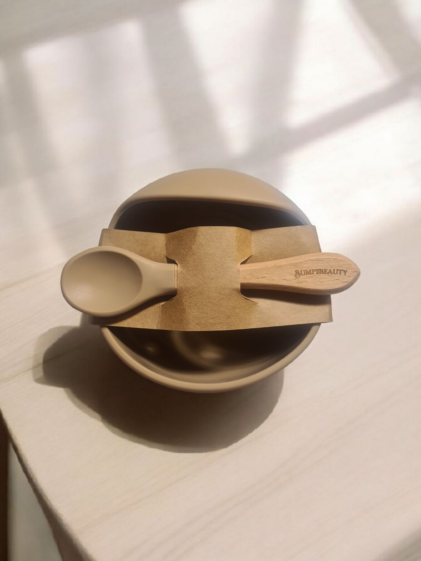 Bump2Beauty Beige Silicone Feeding Bowl & Spoon Set