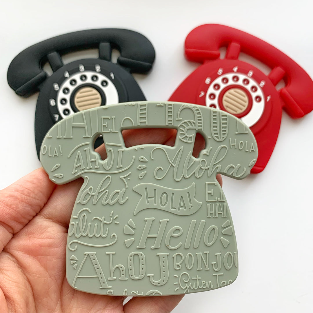 Gummy chic novelty green rotary dial phone sensory silicone teether