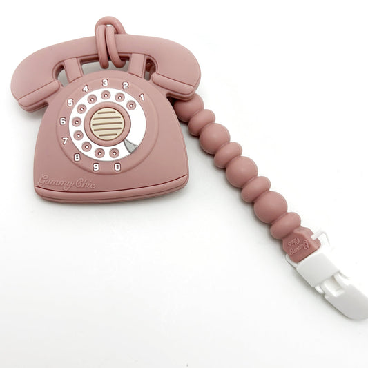 Gummy chic novelty rotary Dial phone pink sensory silicone teether