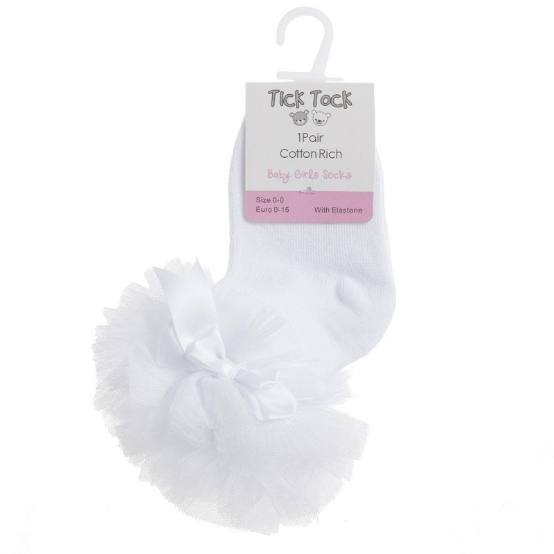 Baby Girls White Tutu Frill Socks with Bow - 1 Pair (0-6 months)