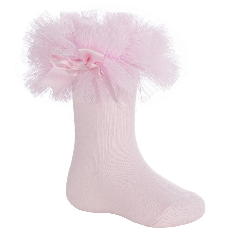Baby Girls Pink Tutu Frill Socks with Bow - 1 Pair (0-6 months)