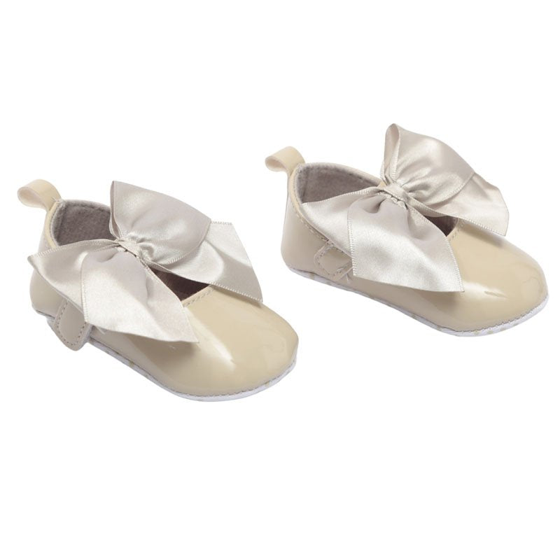 Biscuit Shiny PU Shoes with Straps and Bows for Baby Girls (0-12 Months)