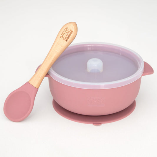 Green Island Pink Silicone Feeding Bowl With Lid