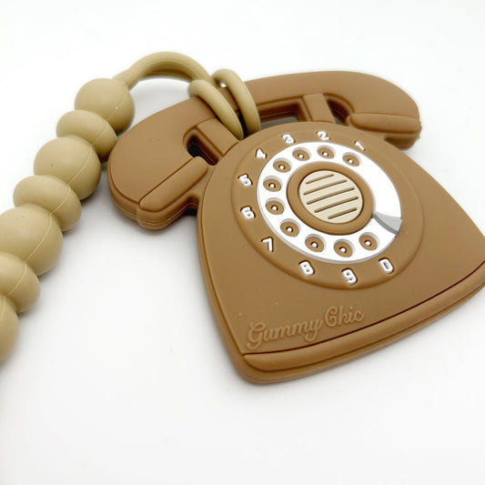 Gummy chic novelty brown rotary dial phone sensory silicone teether