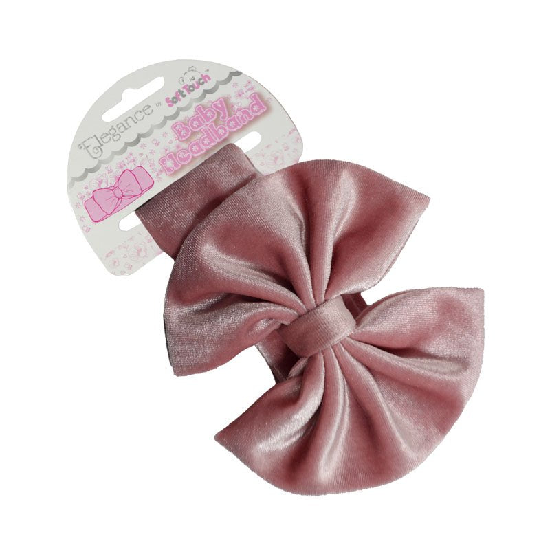 Rose Gold Velour Headband with Bow for Baby Girls 0-6 Months