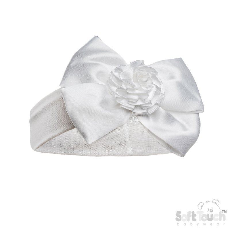 Baby Girls White Headband with Flower Bow for 0-6 Months