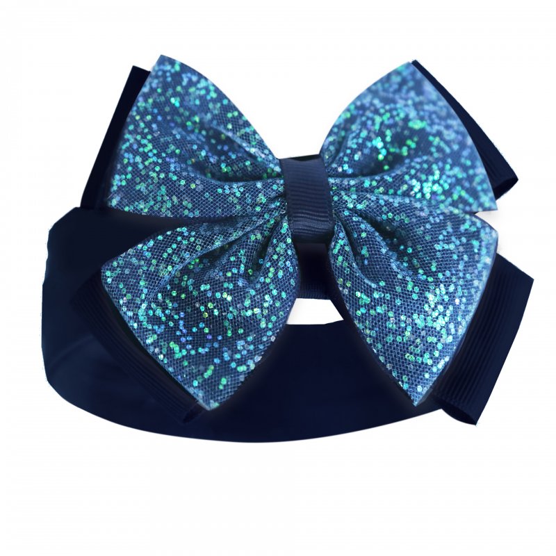 Baby Navy Headband with Blue Glitter Bow - Fashion Hair Accessory 0-6 months