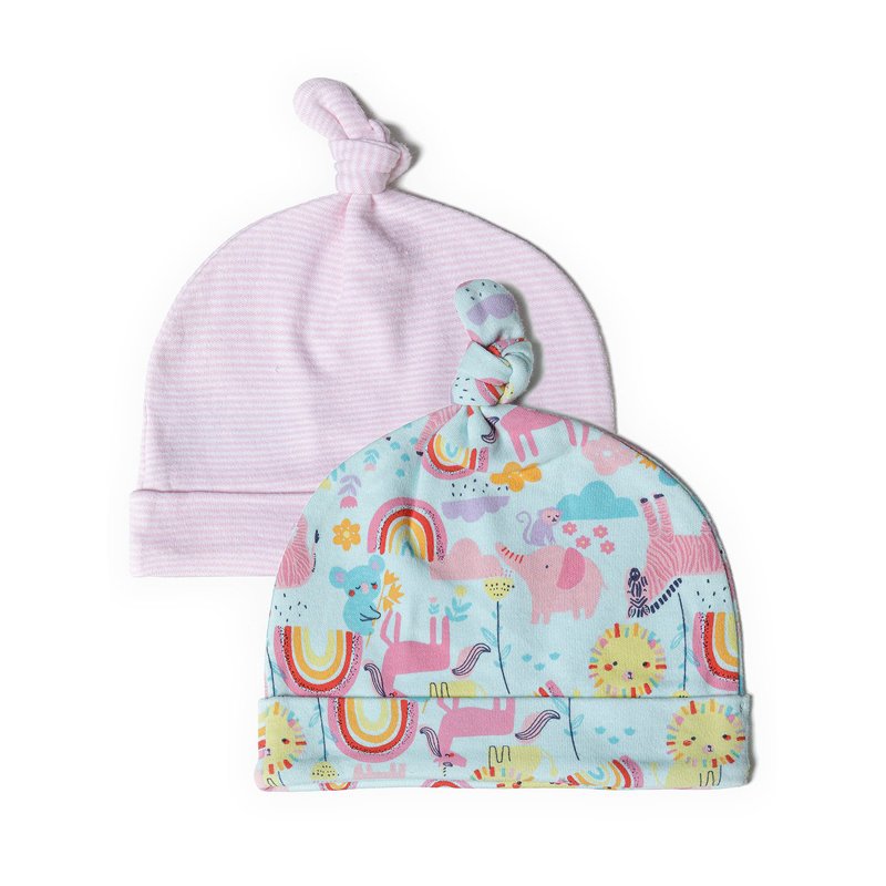 Baby Girls Colourful Print Tie Top Hats - Pack of 2