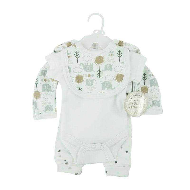 Unisex Elephant Print Gift Set for Premature Babies - 5 Piece