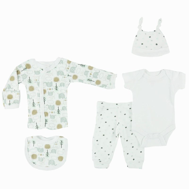 Unisex Elephant Print Gift Set for Premature Babies - 5 Piece