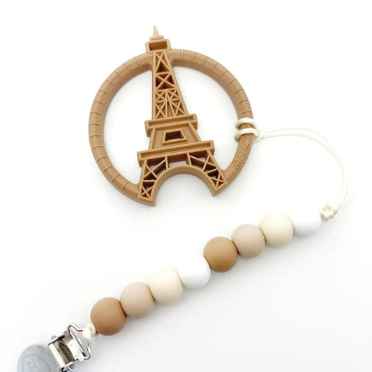 Gummy chic Paris Tower style brown sensory silicone teether toy