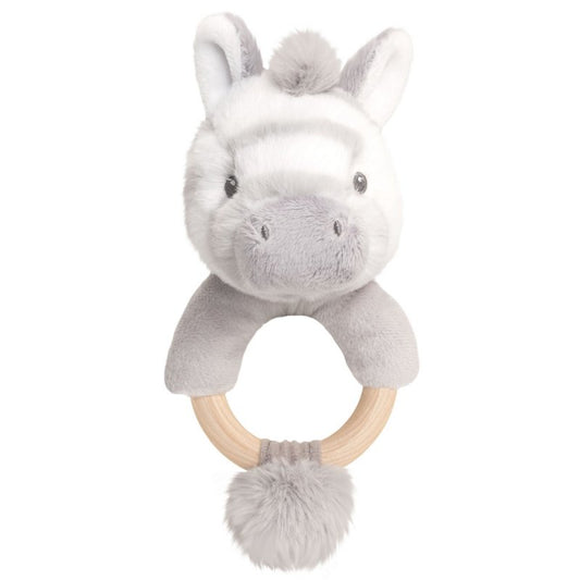 Keeleco ultra soft 12cm baby zebra wooden ring rattle