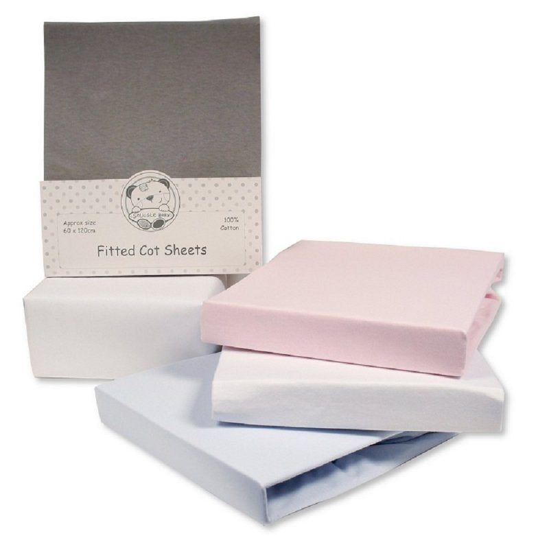 2 pack white baby cot fitted sheets 120 x 60cms 100% cotton