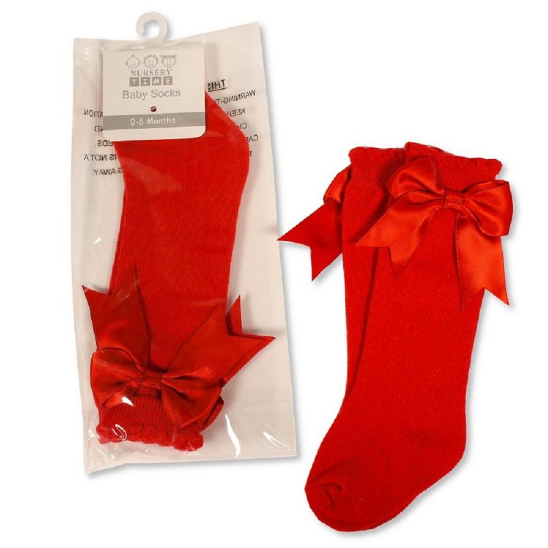 Red Baby Knee Length Socks with Bow for 0-18 Months