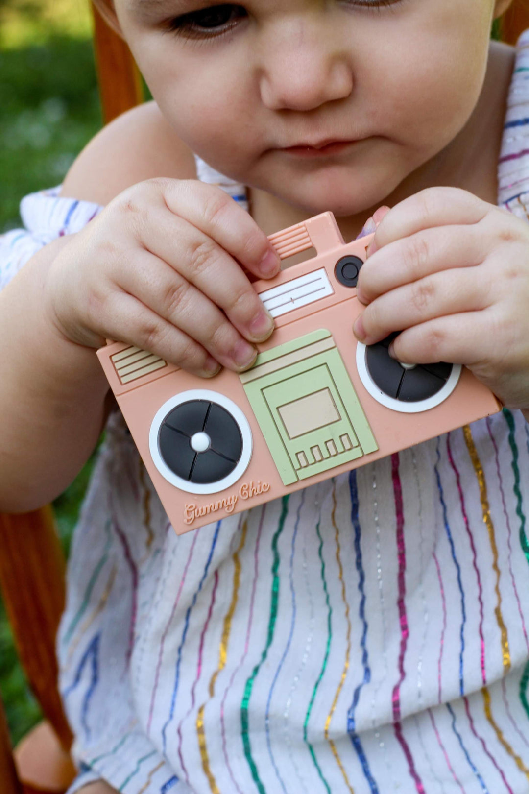 Gummy chic novelty pink boom box sensory silicone teether