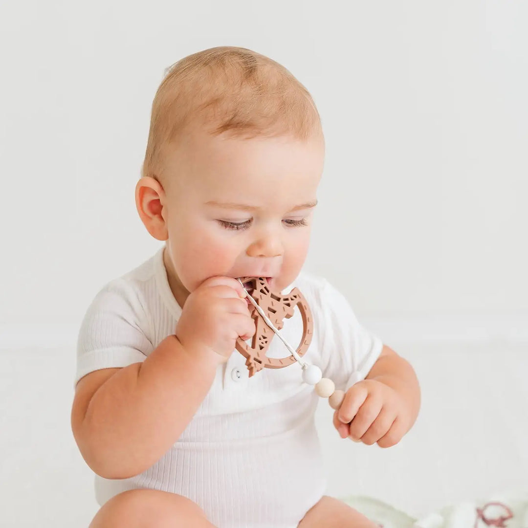 Gummy chic Paris Tower style brown sensory silicone teether toy