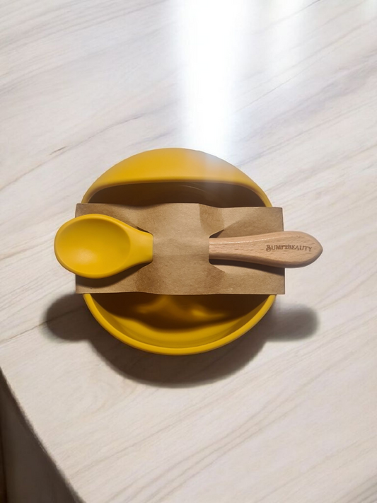 Bump2Beauty Mustard Silicone Feeding Bowl & Spoon Set