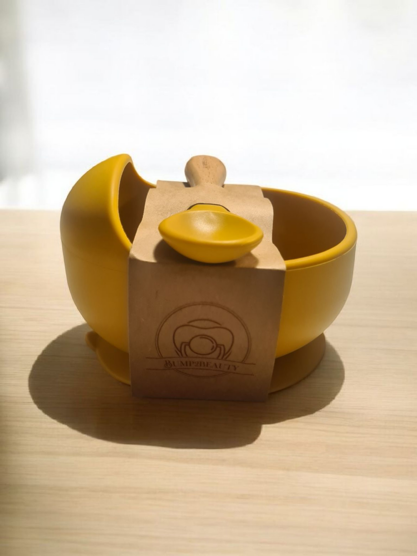 Bump2Beauty Mustard Silicone Feeding Bowl & Spoon Set