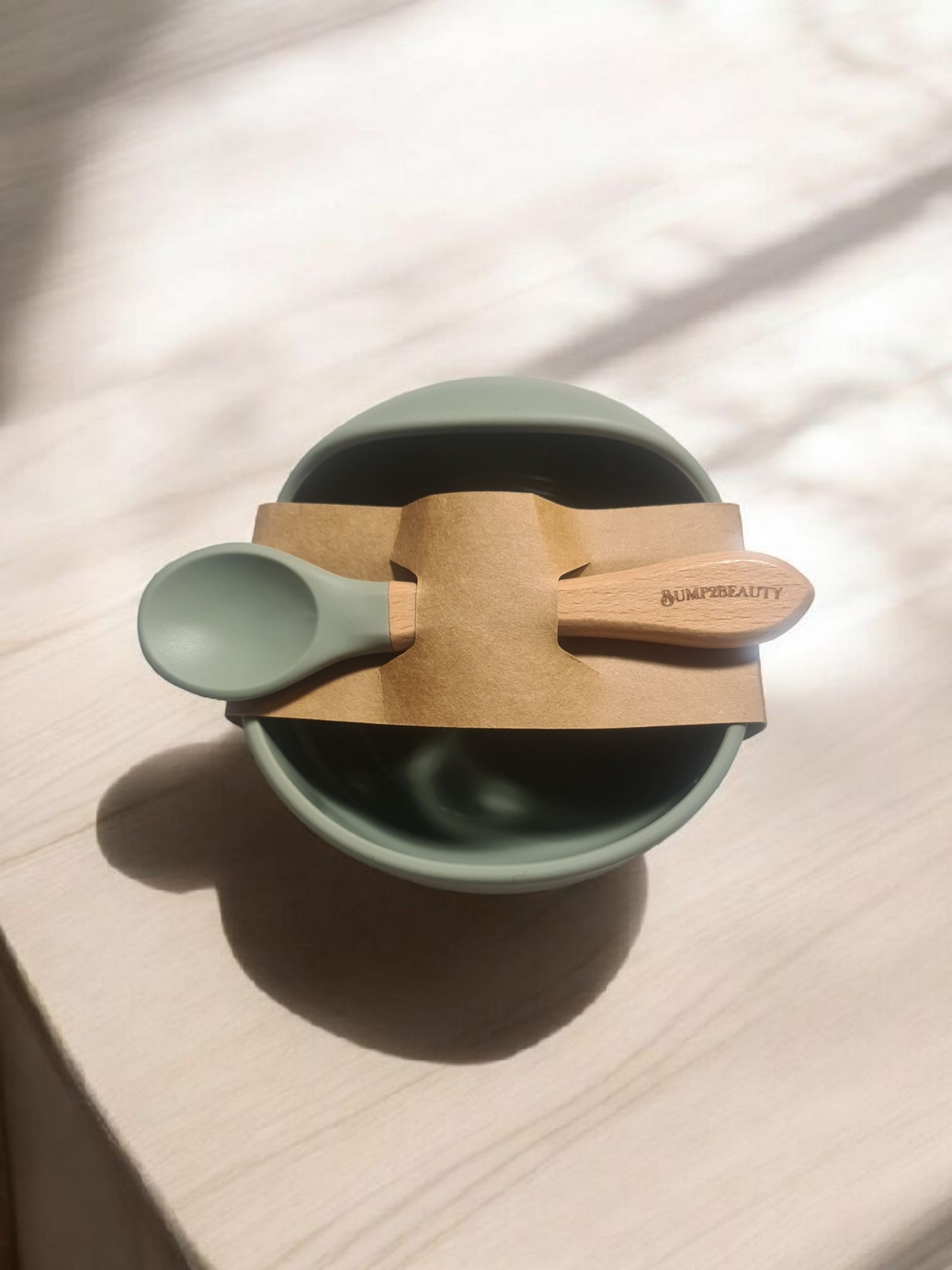 Bump2Beauty Sage Green Silicone Feeding Bowl & Spoon Set